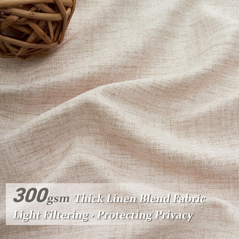 PleatedDrapes ستائر مطوية من الخيش شبه الشفاف بطول 84 بوصة، بلد محايد باللون البيج والكتان والكتان وستائر تصفية للسقف من أجل انزلاق الباب الزجاجي/المكتب 2 لوح خطافات ستائر الخصوصية - Image 2